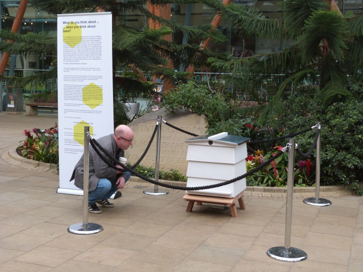 Adrian Moore makes final adjustments to the volume of our sound installation. 